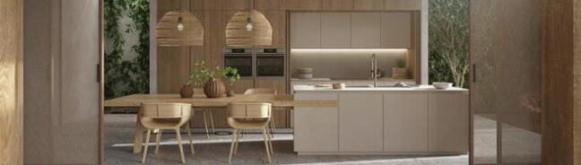 Modern interior boho scandinavian design kitchen and dining room